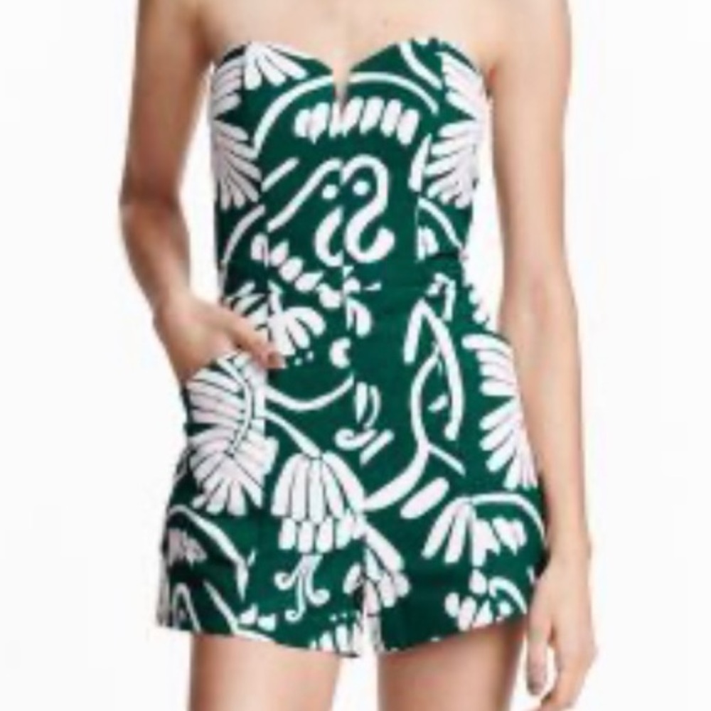 H&M Green and White Strapless Romper